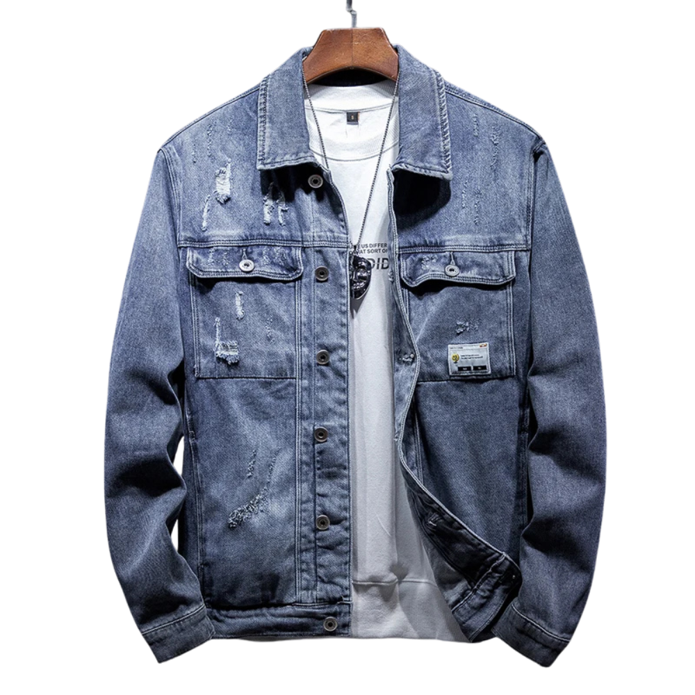  Jaqueta jeans masculina Pagliacci PG285 com botões frontais, tecido premium e corte elegante para conforto e estilo em dias frios.